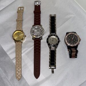 Elegant Gold and Tan & Black & Silver set of 4 women’s watches